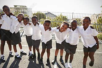 Elementary school kids in Africa posing in school playground