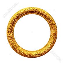 Round gold frame isolated on white