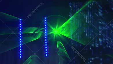 Stage lights at the concert with fog, Stage lights on a console, Lighting the concert stage, entertainment concert
