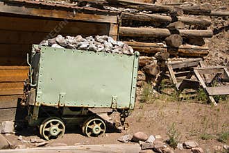 Historic old ore cart used to carry silver and ore out of the mine in Creede, Colorado
