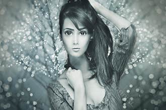 Beautiful woman portrait anime style composite