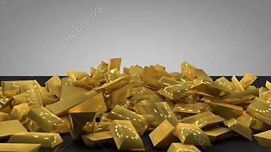 3d animation of pile of gold bullion bars falling down and pile up in financial or rich and wealthy investment concept 4k