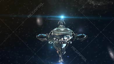 3D Futuristic military spacecraft in deep space