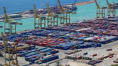 Container port ship aerial