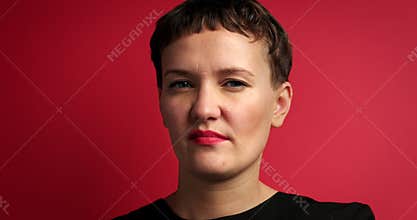 Woman put out her tongue and wriggle to camera