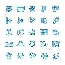 Air conditioning vector line icons. Temperature, humidity, drying, cooling and heating pictograms