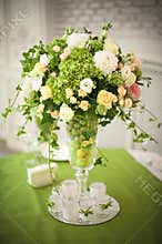 Beautiful flowers on table in wedding day
