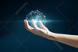 Abstract science, circle global network connection in hand