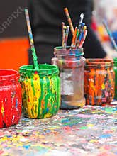 Old jars covered with paint