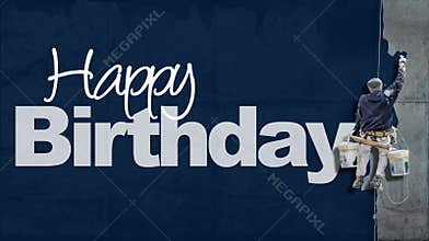 Happy Birthday wall blue
