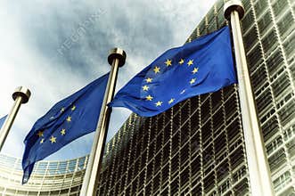 EU flags in front of European Commission building