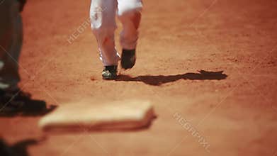 Cool shot of little kids running the bases during a baseball game