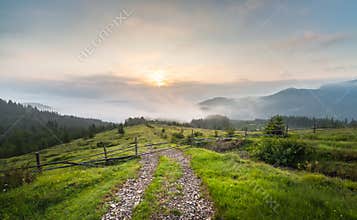 Amazing mountain landscape with fog