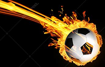 Soccer ball in fire flames