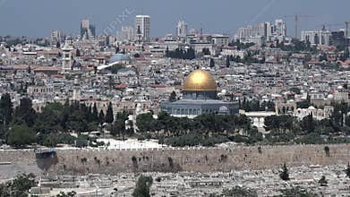 Dome of the Rock Mosque on Temple Mount with Jerusalem old cityskyline