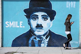 Charlie Chaplin Mural Graffiti on the Wall