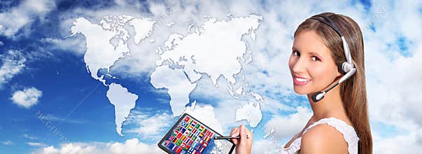 Call center operator global international communications concept