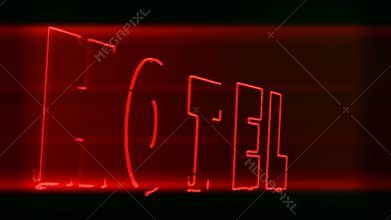 Red neon Hotel sign lit at night