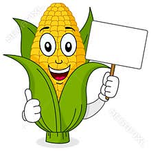 Corn Cob Character Holding Blank Banner
