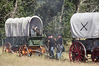 CASPER, WY__CIRCA Â JULY Â 2015__Soldiers and indians reenactment in Casper, Wy. circa July 2015