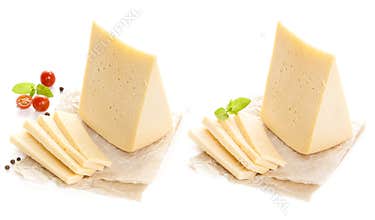 Piece of cheese isolated on white background.