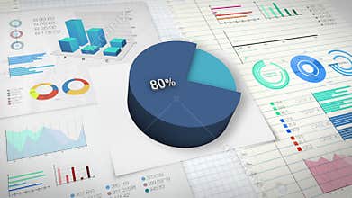80 percent Pie chart with various economic finances graph.