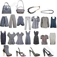 Collection of grey clothes and accessories