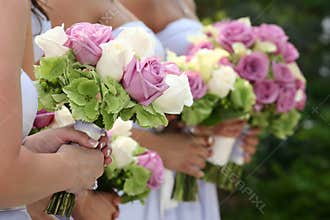 Bridesmaids holding bouquets