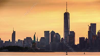 Timelapse with Lower Manhattan, Freedom Tower and The Statue of Liberty