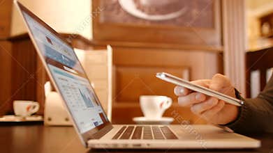 Man in the cafe read news Stock Exchange