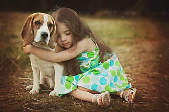 Little girl with dog