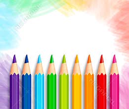 Set of Realistic 3D Colorful Colored Pencils or Crayons