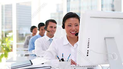 Business people working in call center