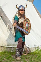 Strong viking is defending near his territory