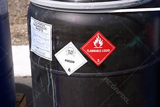 Black plastic drum with hazardous waste