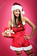 Christmas woman with a gift