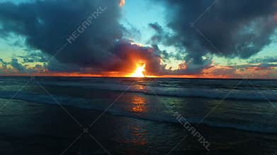 Aerial from a beautiful sunset at the beach in Portugal