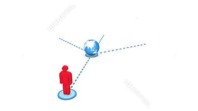 3d people connected to earth globe with a leader