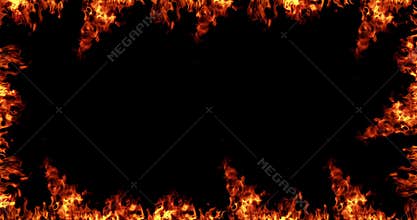 Frame of real fire flames burn motion on black background