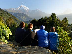 Looking up at the mountains, Annapurna Mountain Range from Ghandruk