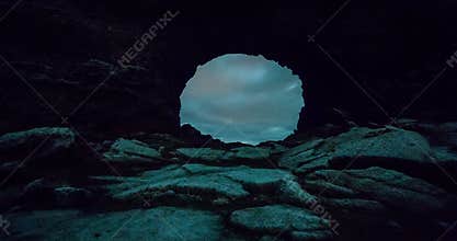 Looking through a cave entrance