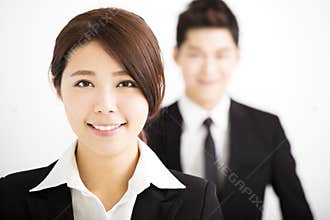 Happy business woman with colleagues