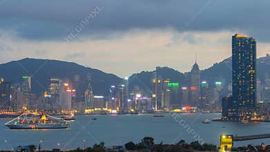 Top view of Hong Kong day to night, View from kowloon bay downtown timelapse