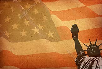 Statue of Liberty and flag