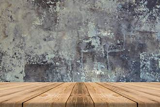 Empty Wooden Table top at concrete wall - can be used for display or montage or mock up your products.,Business presentation.