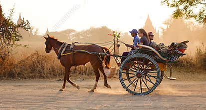 Horse cart on street in Bagan, Myanmar