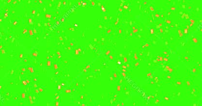 Falling gold glitter foil confetti, animation 3d movement on chroma key, green screen background