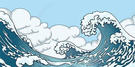 Ocean big wave in Japanese style