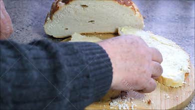 Making cheese sandwich.