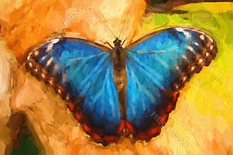 Oil painting blue butterfly